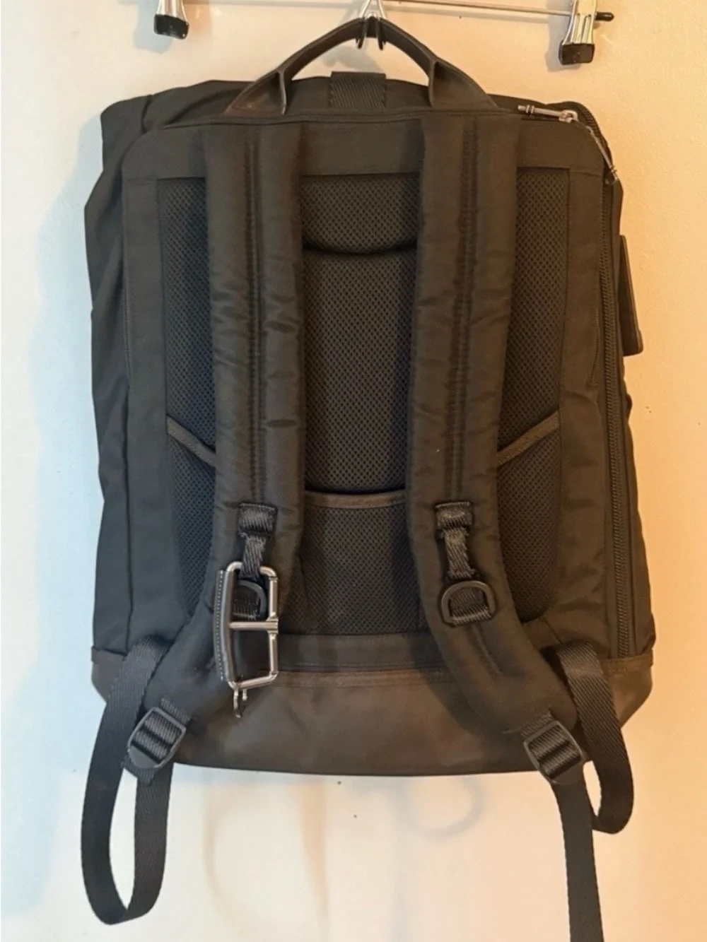 Tumi Black Roll-Top Backpack with Leather Base
